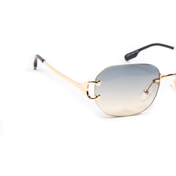 Rimless Gray And Tan Gradient Tint Gold Frame Hip Hop Vintage Fashion Sunglasses - Picture 6 of 6